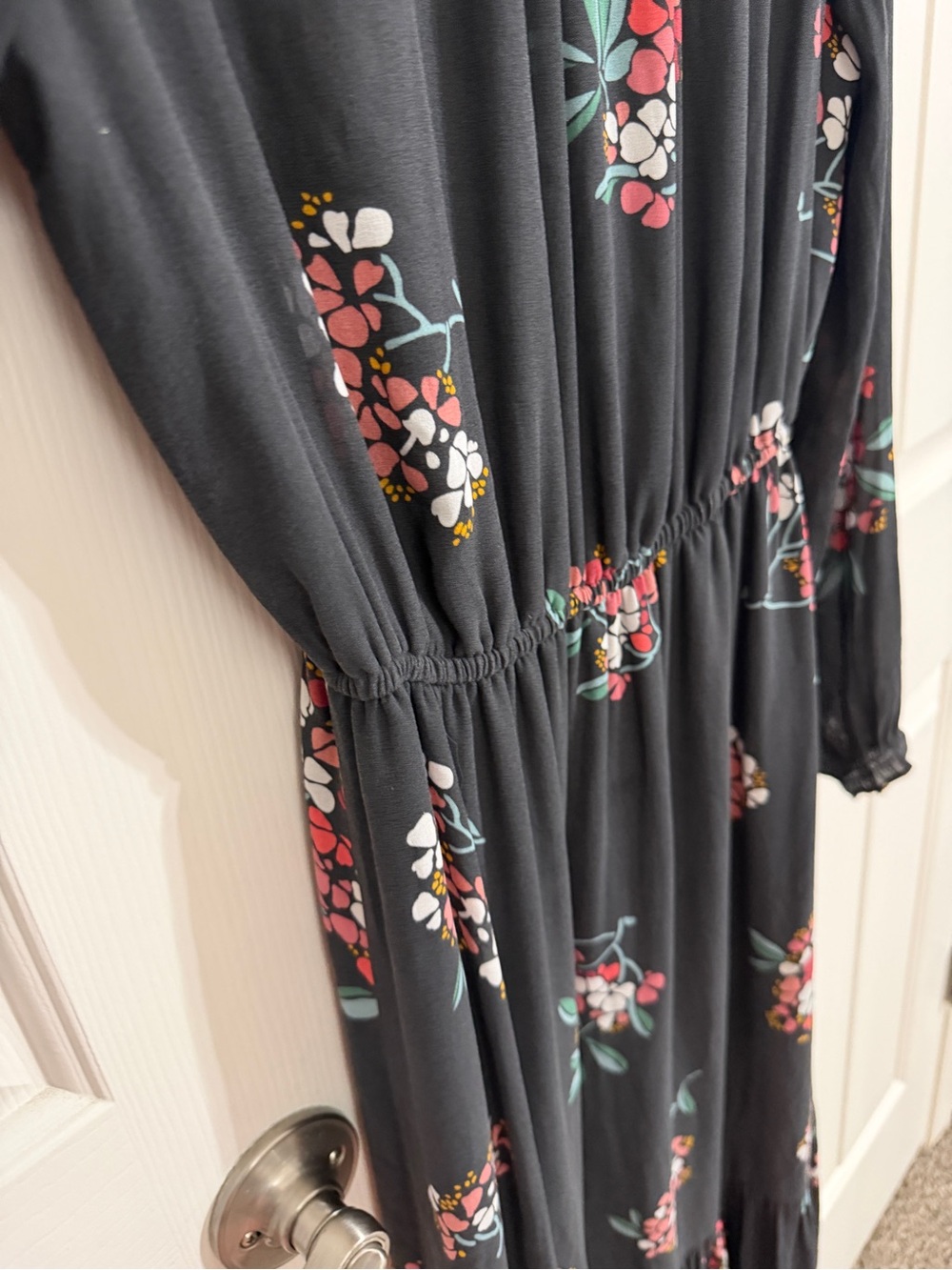 LOFT Petite SP Black Floral Ruffle Maxi Dress Long Sleeve Romantic Boho - Picture 9 of 11